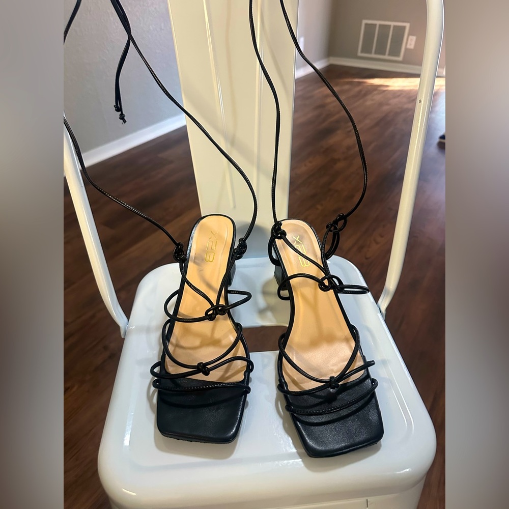 Black Tie Leg Heels